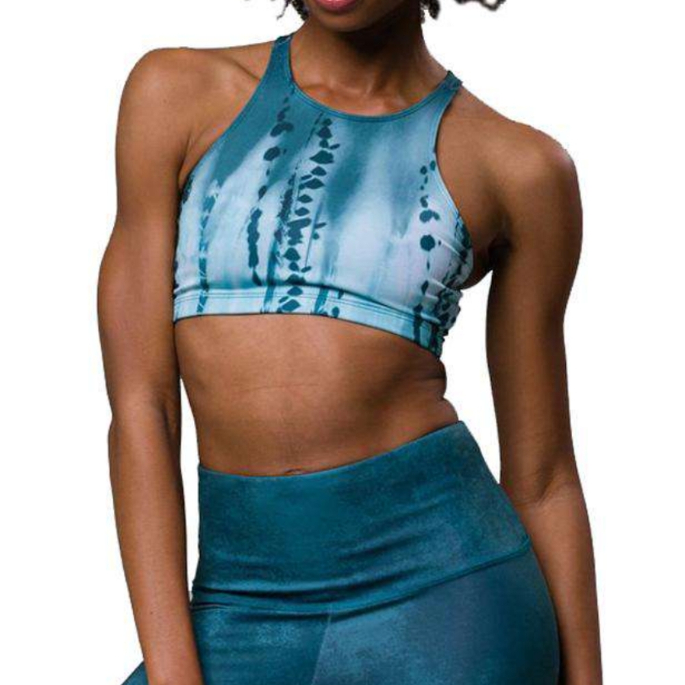 ONZIE Flow Heart Bra Teal Tie Dye Print Sz S/M